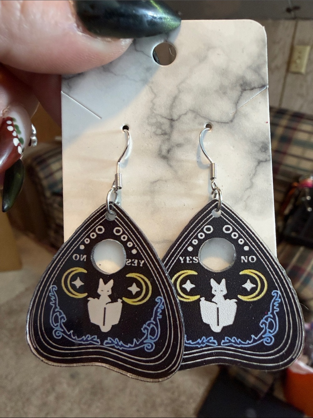 Black Cat Ouija-Style Small Pets Accessory Earrings